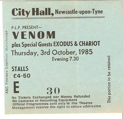Venom City Hall Newcastle ticket from 1985